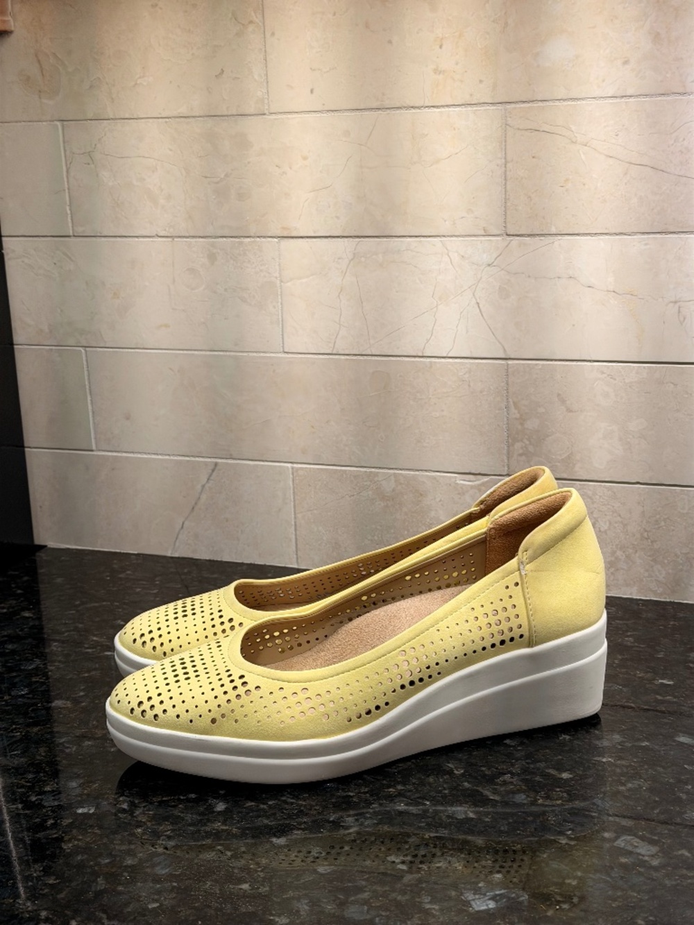 Naturalizer Sam 2 Perforated Leather Wedge Slip-Ons - Iced Lemon